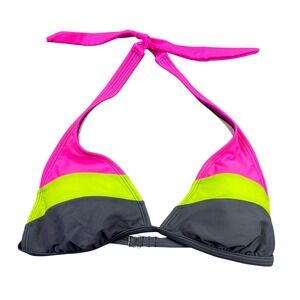 SO Color Block Halter Bikini Top Swimsuit Top XL Pink‎ Green Charcoal